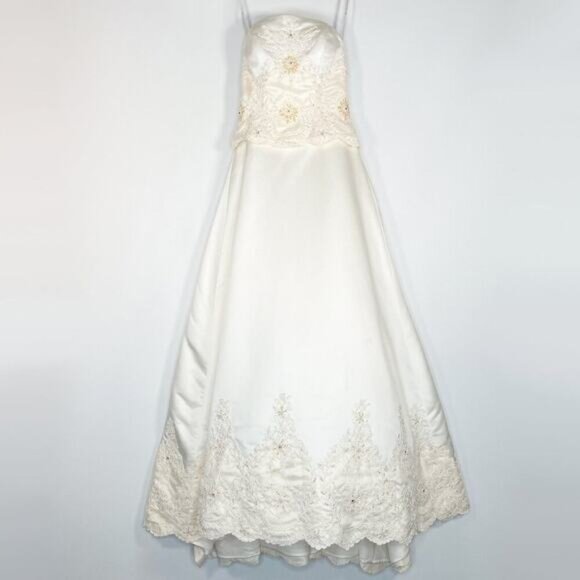 Oleg Cassini Ivory Satin Beaded Beaded Ball Gown Bridal Wedding Dress NWOT - Picture 1 of 16